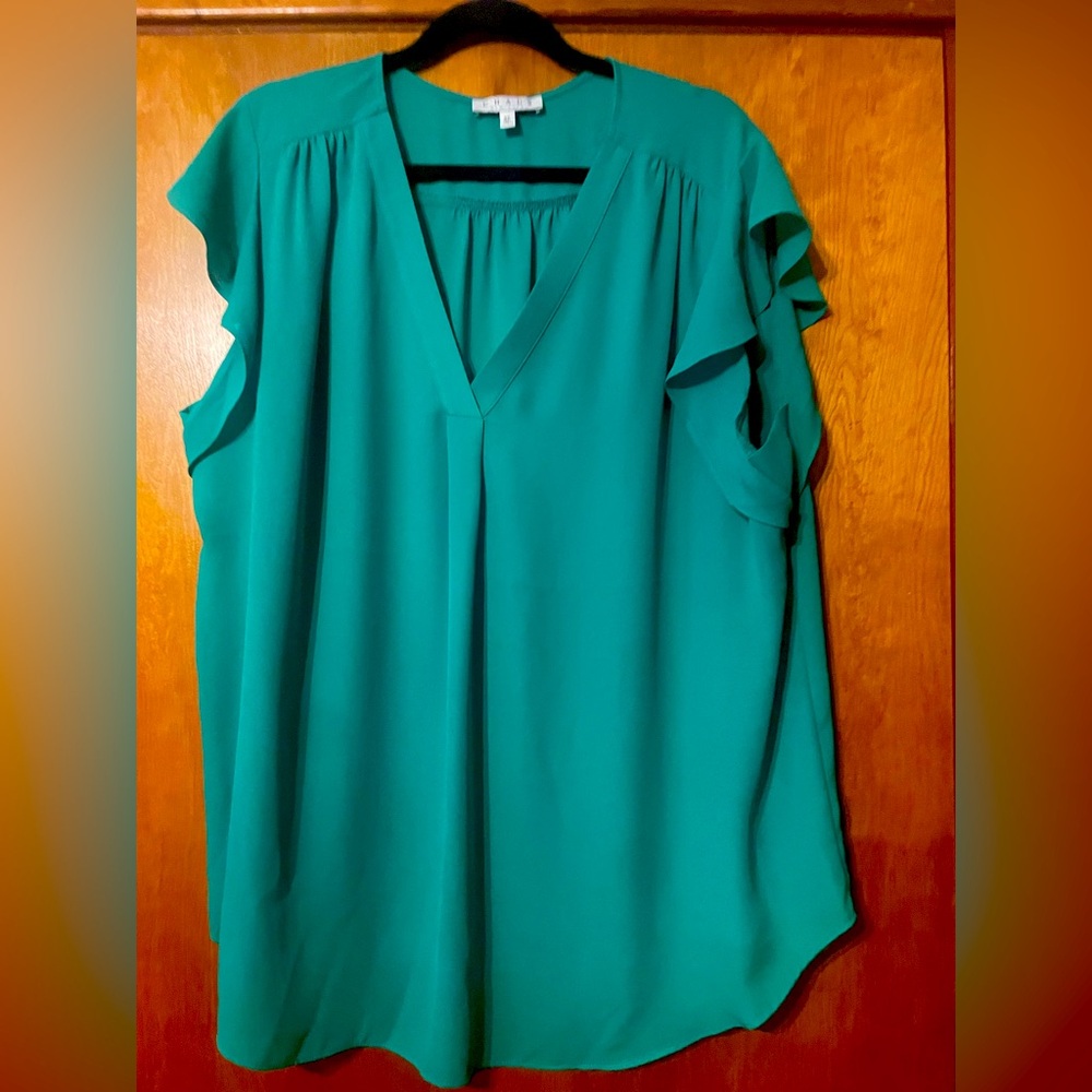 Chaus Teal Ruffle Sleeve Women's Top size 2X